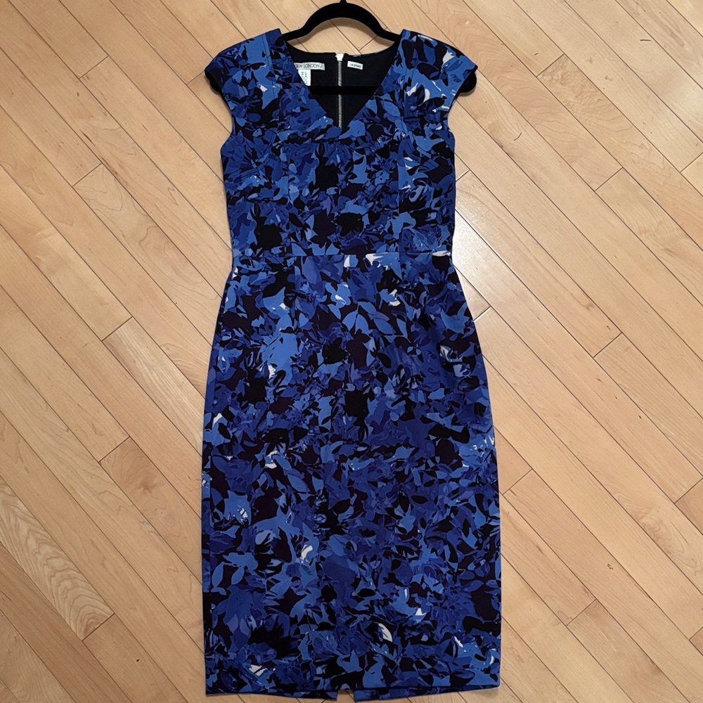 Maggy London Navy and Black Floral Midi Dress